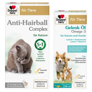Pachet Promo: Complex Anti-Hairball 5-in-1 pentru pisici + Omega-3 Ulei pentru Articulații pentru pisici și câini