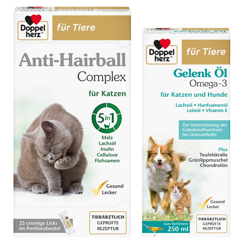 Pachet Promo: Complex Anti-Hairball 5-in-1 pentru pisici + Omega-3 Ulei pentru Articulații pentru pisici și câini