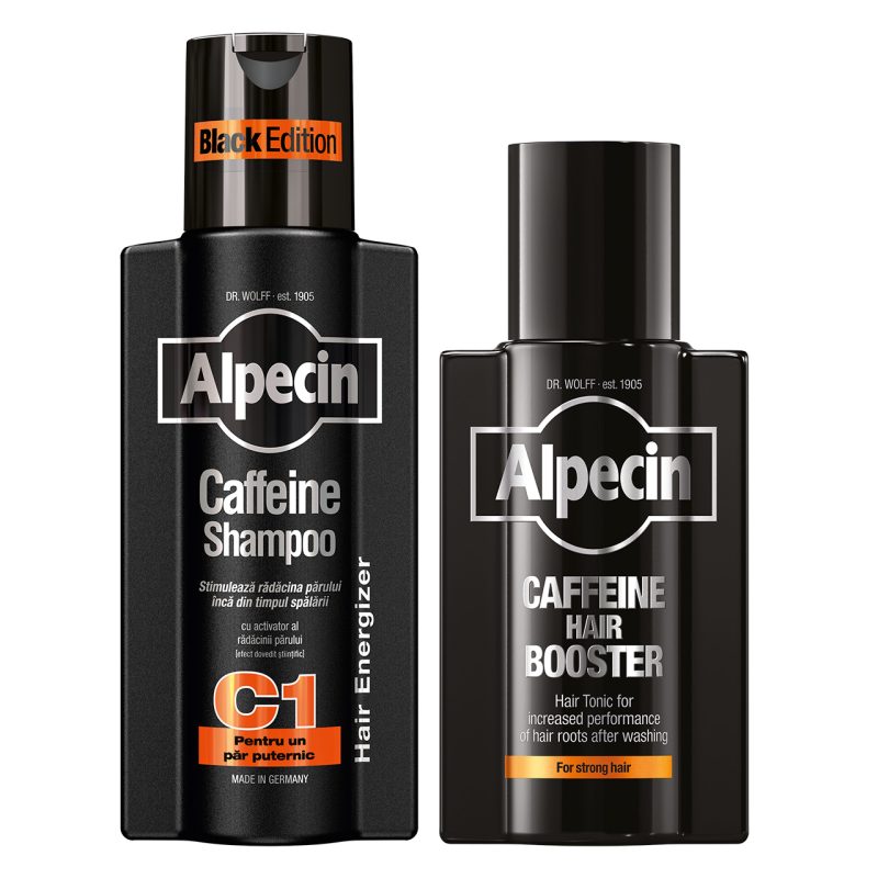Pachet Promo: Șampon Black Edition C1 cu cafeină împotriva căderii părului + Loțiune tonică Hair Booster pentru păr