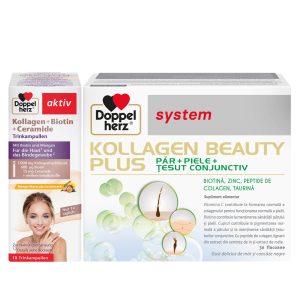 Pachet PROMO: Kollagen Beauty Plus 30 de flacoane + CADOU Kollagen + Biotină + Ceramide de 10 flacoane